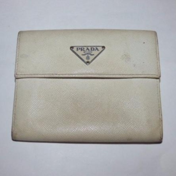 PRADA White Leather Bi-fold Snap Closure Wallet
